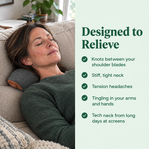 Designed to relieve shoulder blade knots, stiff neck and tingling