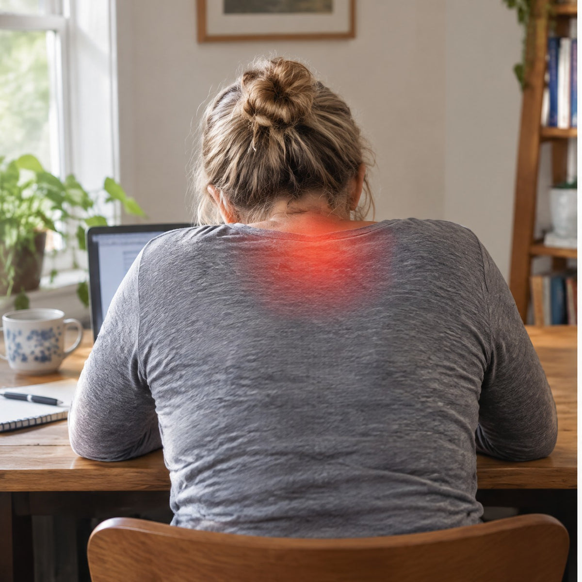 Before: tense shoulders at the desk