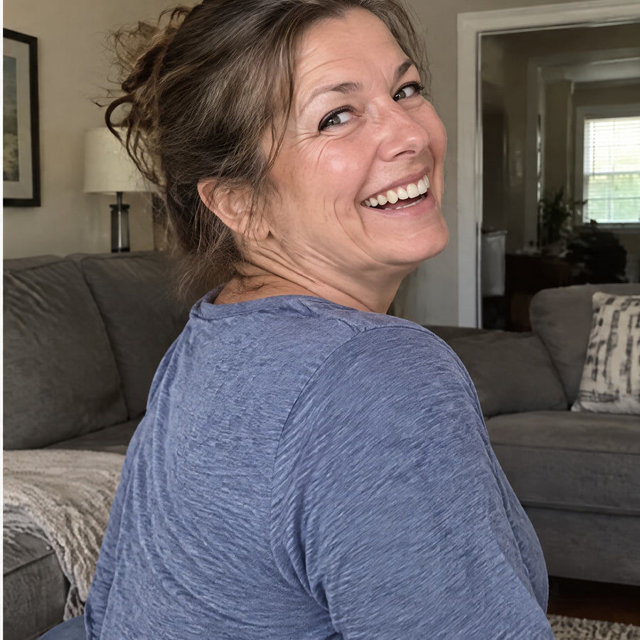 After: turning her head freely and smiling