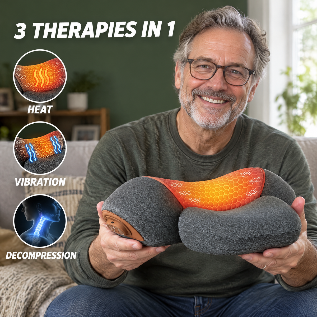 3 therapies in 1: heat, vibration, decompression